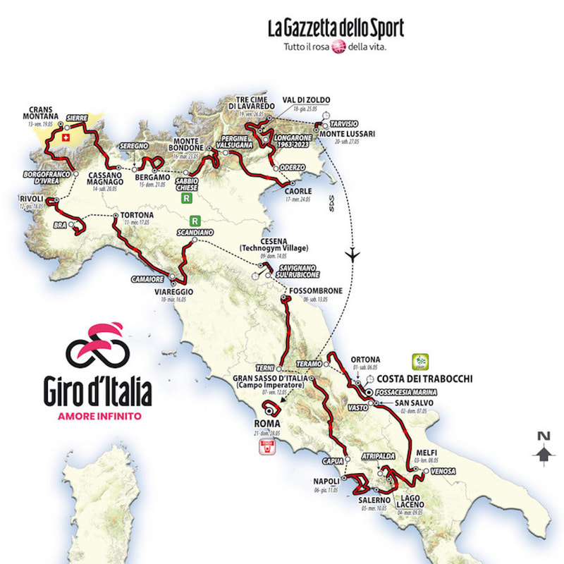 Karte des 106. Giro d'Italia 2023